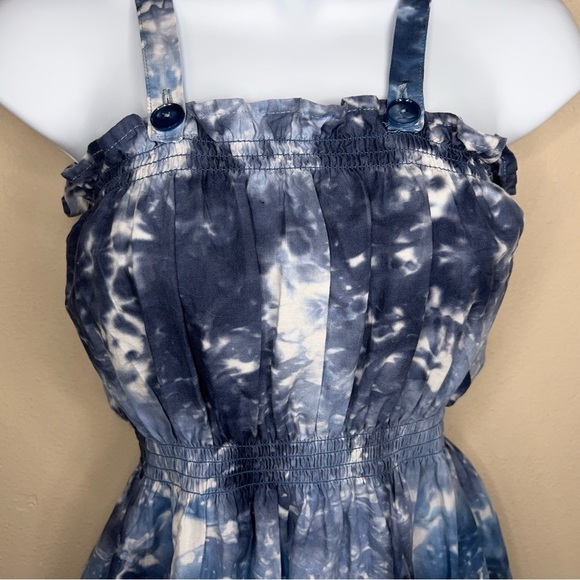 XS BLUE TIE DYE SLEEVELESS DRESS WOMENS SQUARE NECKLINE - Picture 3 of 10